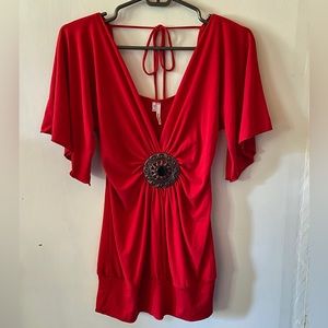 Studio Y Red Dressy V-Neck Top